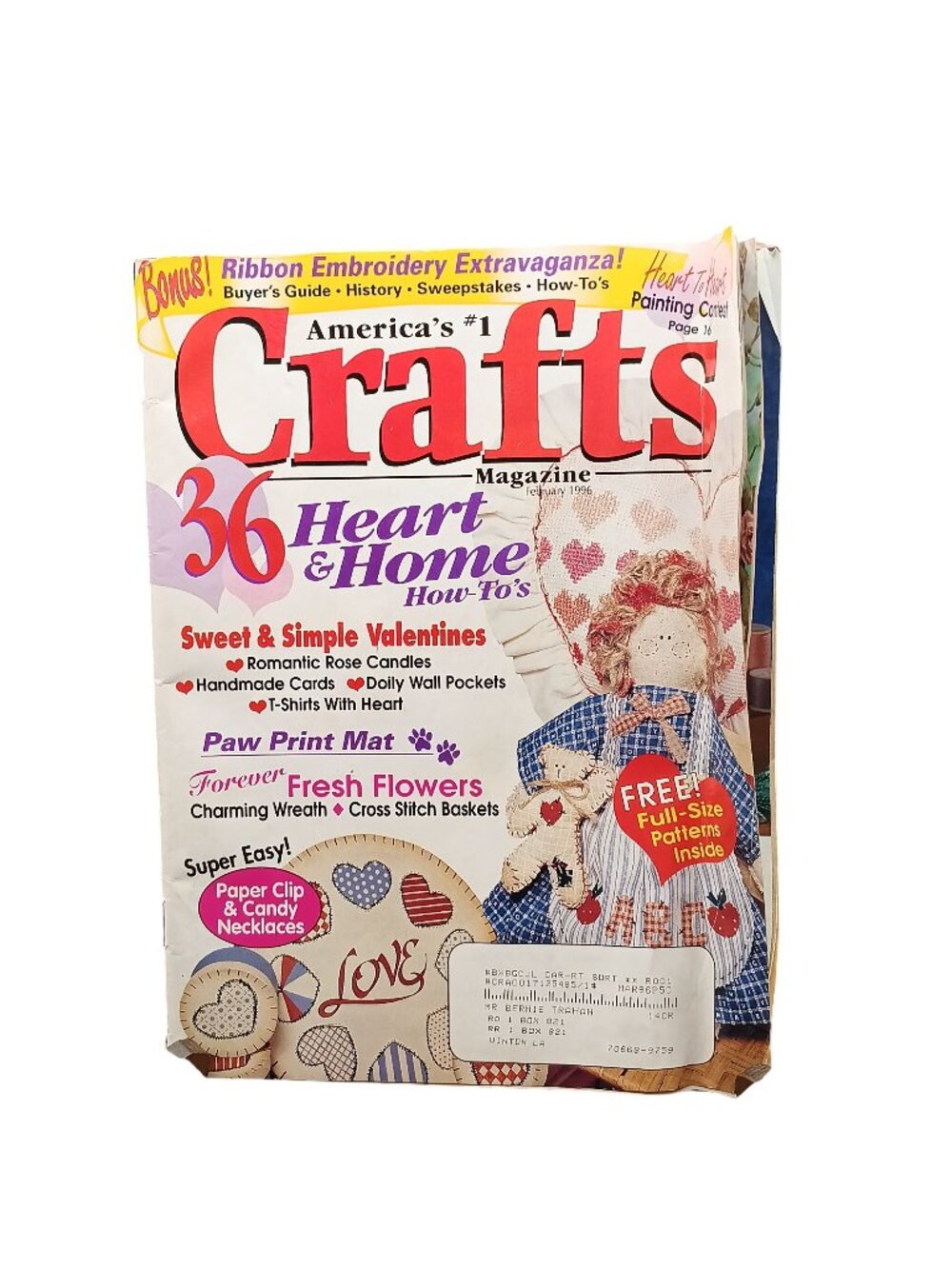 Vintage Americas #1 Crafts Magazine February 1996 36 Heart & Home How-Tos